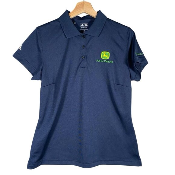 John Deere Adidas Climalite Pique Polo Shirt Women's M Clima Cool Golf Navy Blue - Picture 1 of 12